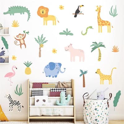 Jungle Muurstickers voor Kinderkamer, Safari Dieren zoals Leeuw, Giraffe en Zebra - Decoratie voor Woonkamer, Slaapkamer en Kleuterschool