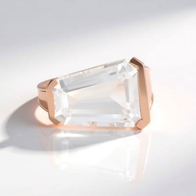 Cavill - Zilveren Ring met Witte Kwarts 8,1 ct - 925 Sterling Zilver Roségoud Verguld - Fancy Cut Braziliaanse Kwarts - Moderne Elegante Damesring