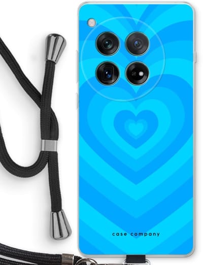 Case Company® - Hoesje met koord geschikt voor OnePlus 12r hoesje met Koord - Hart Blauw - Telefoonhoesje met Zwart Koord - Bescherming aan alle Kanten en Over de Schermrand