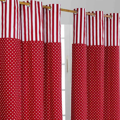Homescapes gordijnen stippen & strepen rood set van 2 137 x 117 cm