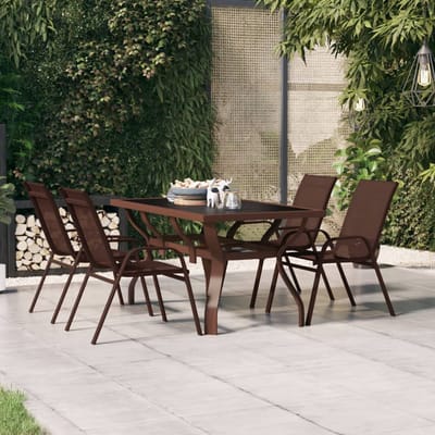 vidaXL - Tuintafel - 140x70x70 - cm - staal - en - glas - bruin - en - zwart