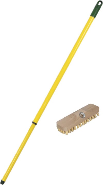 Kunststof schrobborstel/schrobber grijs/groen inclusief metalen telescoopsteel geel 130 cm