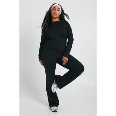 boohoo Dames Plus superzachte legging met hoge taille en uitlopende pijpen | Zwart | Maat: 44