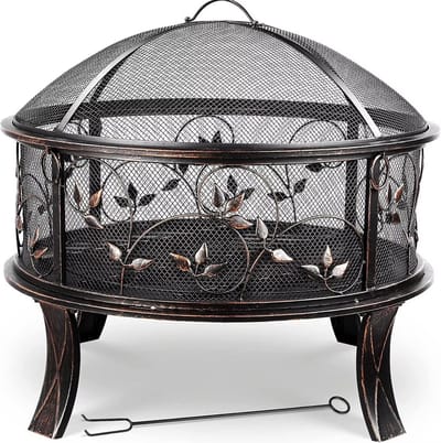 Vuurkorf Valora met vonkenbeschermer - Tuinbarbecue - Vuurschaal - Terrashaard - Rookbarbecue - Voor Buiten BBQ - Voor tuin, terras en winterverwarming - Retro tuinhaard inclusief poker- en houtskoolrooster - Ø71 cm