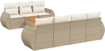 vidaXL - 8-delige - Loungeset - met - kussens - poly - rattan - beige
