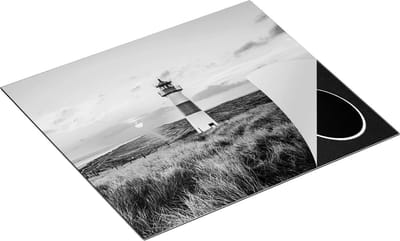 Chefcare Inductie Beschermer Vuurtoren met Zonsopgang op een Eiland - Zwart Wit - 60x50 cm - Afdekplaat Inductie - Kookplaat Beschermer - Inductie Mat