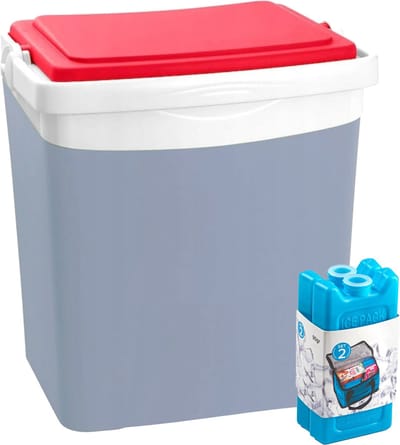 Koelbox met koelelementen - 25 liter - kunststof - grijs - 39 x 29 x 42 cm