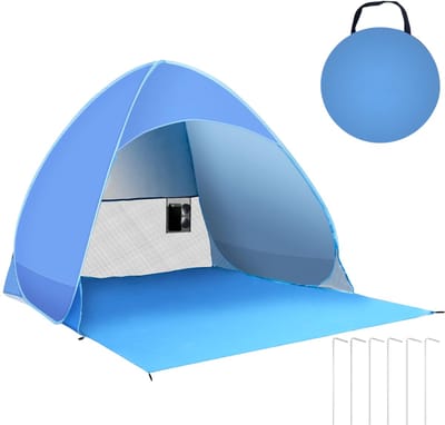 RUX® Strandtent Baby - Strandtent uv Bescherming – Strandtentje Extra Licht – Strandschelp Met Zwembad – Strand Tent – Zonbescherming – Pop Up Tent - Blauw - 165cm x 150cm x 115cm