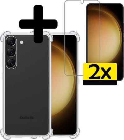Hoesje - Met Screenprotector - 2 Stuks - Geschikt voor Samsung Galaxy S23 - Sterk & Shockproof - Siliconen Case - Back Cover - Telefoon Hoes - Shock Proof - Telefoonhoesjes - Transparant