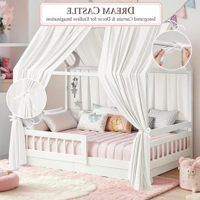 Huisbedhemel in roze, 2 stuks, 67 x 270 cm, hemelbedgordijnen voor kinderkamer, baldakijn en decoratie voor meisjes en jongens