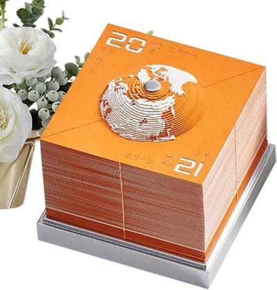 3D Kalender - Tijdstuk Decoratie - Bureau Organisatie - Aarde Vorm Ontwerp - 8.7 x 8.7 x 8.9 cm - Oranje