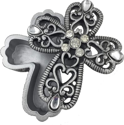 Kruis Doosje - Decoratief Doosje - Bewaren Sieraden - Filigraan Ontwerp - 3x3x1 Inch - Zilverkleurig