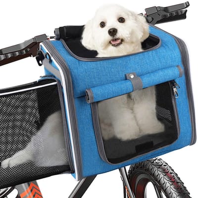 Hondenfietsmand - Fietsmand hond - Hondentransporttas - Fietsmand voor huisdieren - Uitklapbaar - Multifunctioneel - Voor kleine honden en katten - Voor op de fiets en onderweg - 36 x 26 x 31 cm -Blauw
