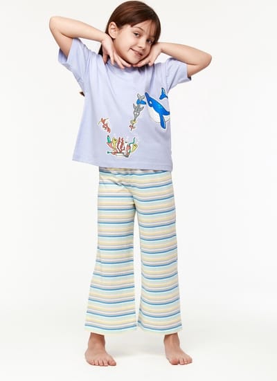 Woody pyjama meisjes/dames - lavendel - walvis - 231-1-BSK-S/306 - maat 128