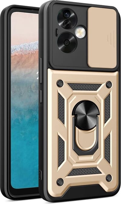 MobyDefend Hoesje - Geschikt voor Oppo A79 / OnePlus Nord N30 SE - Pantsercase Met Draaibare Ring - Goud