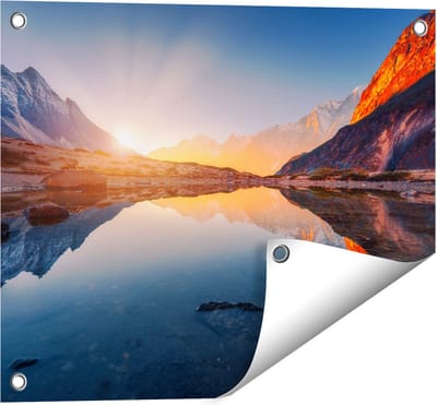 Gards Tuinposter Bergen Landschap met Zonsopgang - 50x40 cm - Tuindoek - Tuindecoratie - Wanddecoratie buiten - Tuinschilderij