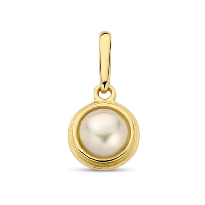 New Bling - 9NBG-0914 - 14K geelgouden Hanger – Witte Parel – Dames Hanger