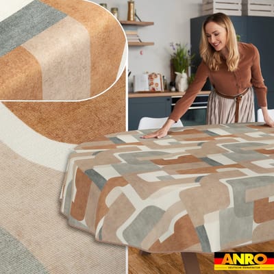 ANRO Tafelkleed Bloemenpatroon Beige Ovaal 180x140cm Met sierband Afwasbaar Waterafstotend