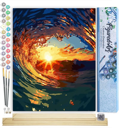 Figured'Art Schilderen op Nummer Volwassenen canvas De Golf en Zonsondergang - Handwerk acrylverf Kit DIY Compleet - 40x50cm met DIY houten lijst