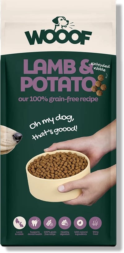 WOOOF Lam en Aardappel Krokante Hondenbrokken 18kg - Graanvrij - Hondenvoer Gevoeldige Honden - 18kg