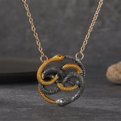 Pendentif Serpent Double Rétro Unisexe Mode Personnalité Animal Chaîne Serpent Pendentif Déclaration Collier Bijou Cadeau black