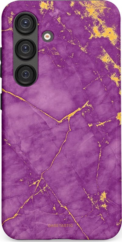 Casetastic hoesje geschikt voor Samsung Galaxy S25 - Dubbellaagse bescherming - Paarse Marmer - Fashion Case - Lavendel Goud