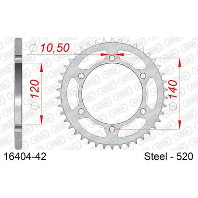 Stalen tandwiel Afam 520 42 dents