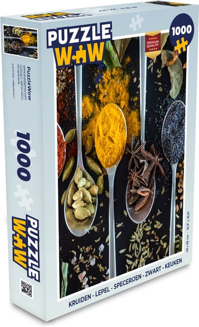 Puzzel Kruiden - Lepel - Specerijen - Zwart - Keuken - Legpuzzel - Puzzel 1000 stukjes volwassenen