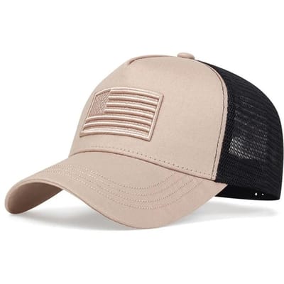 Casquette de Baseball en Maille Drapeau USA Chapeau Respirant d'Été Hommes Femmes Chapeaux Tactiques Casquettes Hip Hop Unisexe Chapeaux Trucker Sport d'Extérieur beige