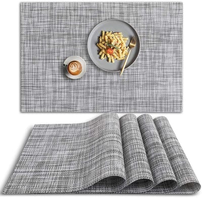 4 stuks - placemats - geweven tafelmatten - 30 x 45 cm - PVC placemats - geschikt voor theekopjes, borden en kookgerei - antislip en hittebestendig - warmte-isolerende matten - zwart en wit