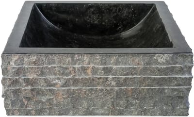 Vierkante Waskom Alur Kuipvormig – 40x40x15 cm – Zwart – Natuursteen