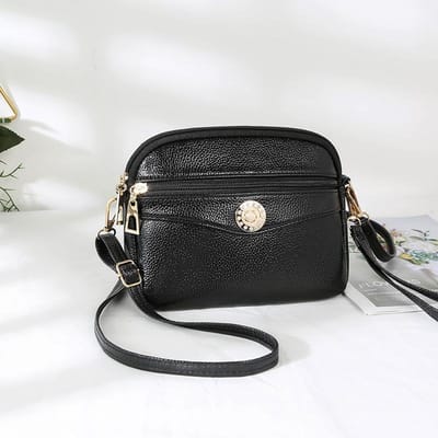 Zachte Leren Crossbody Kleine Tas, Dames Tas met Grote Capaciteit voor Middelbare Leeftijd, Modieuze Handtas voor Mama's, Winkel- en Mobiele Telefoontas zwart