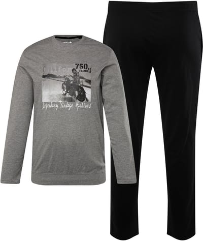 Men Plus - Heren - Pyjama tweedelig Buik-Fit shirt met lange mouwen lange broek - Antraciet melange - Maat L