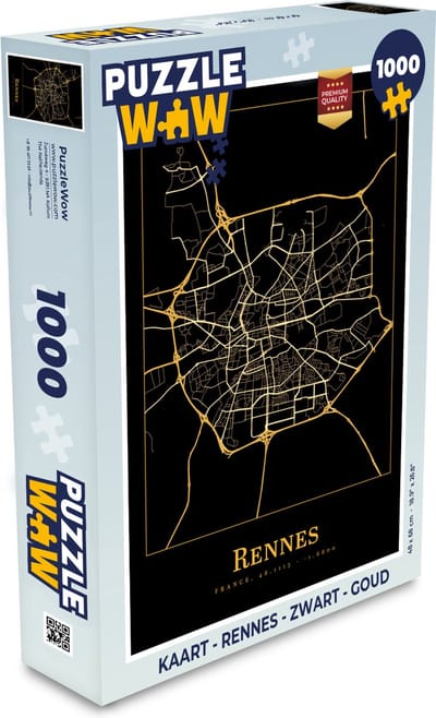 Puzzel Kaart - Rennes - Zwart - Goud - Legpuzzel - Puzzel 1000 stukjes volwassenen