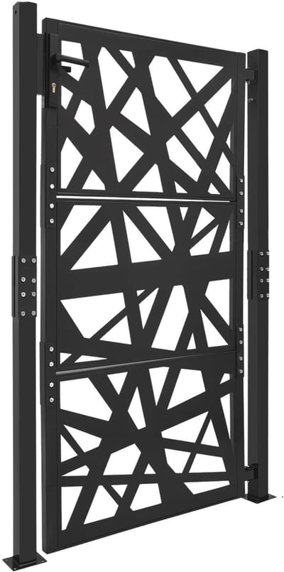 Tuinpoort – Voor huis, tuin & patio – Staal met geometrisch patroon, hoogtemperatuur gebakken verf, veiligheidshek – Zwart (105×175 cm)