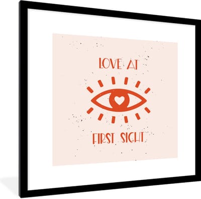Fotolijst incl. Poster - Quotes - Love at first sight - Liefde - Spreuken - 40x40 cm - Posterlijst