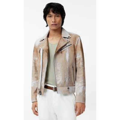 John Varvatos Chelsea Biker Jacket - Slim Fit Asymmeti Chalk Size: 46 | Leather & Biker Jackets Outlet | Heren | Beige