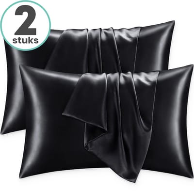 Loti Living Satijnen Kussenslopen - 2 Stuks - Zwart - Zijdezacht & Anti-Pluis - Kussensloop - Voor Glanzend Haar & Stralende Huid - 60x70 cm