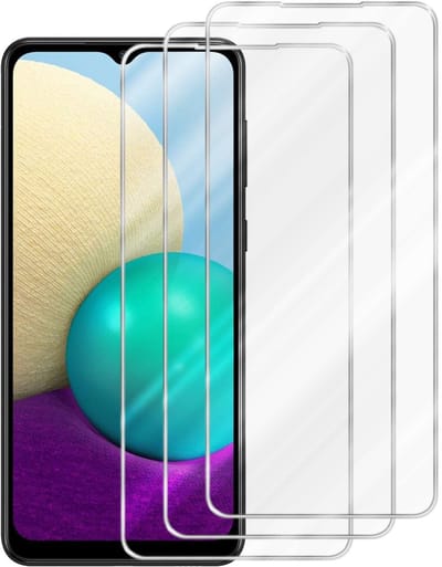Cadorabo 3x Screenprotector geschikt voor Samsung Galaxy A02 / M02 - Beschermende Pantser Film in KRISTALHELDER - Getemperd (Tempered) Display beschermend glas in 9H hardheid met 3D Touch