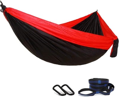 Dubbele Hangmat - Kampeer Hangmat - Ontspannen Buiten - Incl. Boomriemen - 300 x 200 cm - Rood Zwart