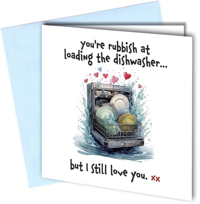 Dailygoods- Wenskaart Grappige Vaatwasser - Verjaardag - Vaderdag - Valentijnsdag - Aquarelillustratie - 350gsm Karton - Kaart