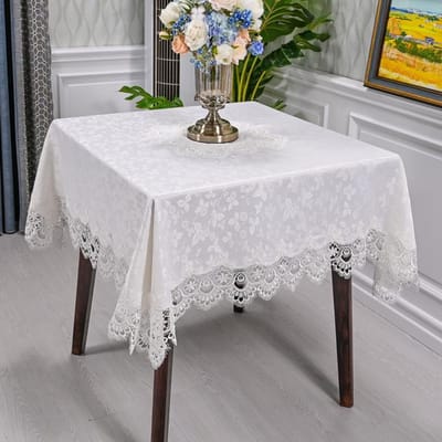 Tafelkleed Vierkant Tafelkleed Wit Luxe Borduurwerk Kant Tafelkleden Voor Eettafelhoes Handdoeken Tafel Juppe Stofhoes 83X83cm