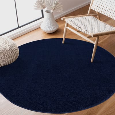 Muratap Uni rond effen laagpolig vloerkleed modern donker navy- 120 cm rond