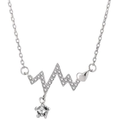 S925 Sterling Zilver Elektrocardiogram Diamant Ketting Dames Niche Ontwerp Gevoel Hartkloppend Sleutelbeen Ketting white