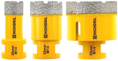 Diamant Kernboor Set 3 Stuks 20/35/55mm met M14 Draad voor Porselein, Tegel, Graniet en Marmer