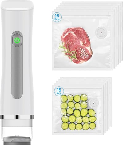 Voedselvacuümverpakkingsmachine, inclusief 30 herbruikbare vacuümzakken, USB-C-interface, draagbare keukenvacuümmachine, ideaal voor het bewaren van voedsel, compact maar krachtig.