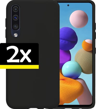Hoesje - 2 Stuks - Geschikt voor Samsung Galaxy A50 - Sterk & Shockproof - Case Siliconen - Back Cover - Telefoon Hoes - Telefoonhoesjes - Zwart