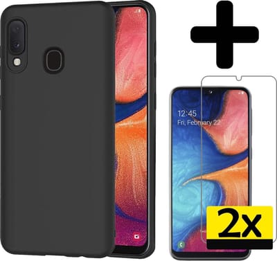 Hoesje - Met 2x Screenprotector - Geschikt voor Samsung Galaxy A20e - Sterk & Shockproof - Back Cover - Siliconen Case - Telefoon Hoes - Telefoonhoesjes - Zwart