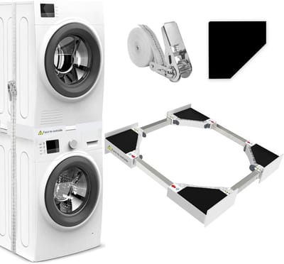 TOVBMUP Stapelkit voor wasmachine en droger - Accessoires voor wasmachine en droger - Basis voor wasmachine - Met ratelkoord - Universeel - Verstelbare maat 46-66 cm