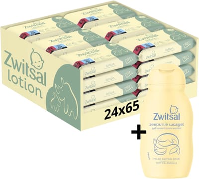 Zwitsal Billendoekjes - Lotion - 24 x 65 stuks - Voordeelverpakking - Inclusfief Zeepvrije Wasgel
